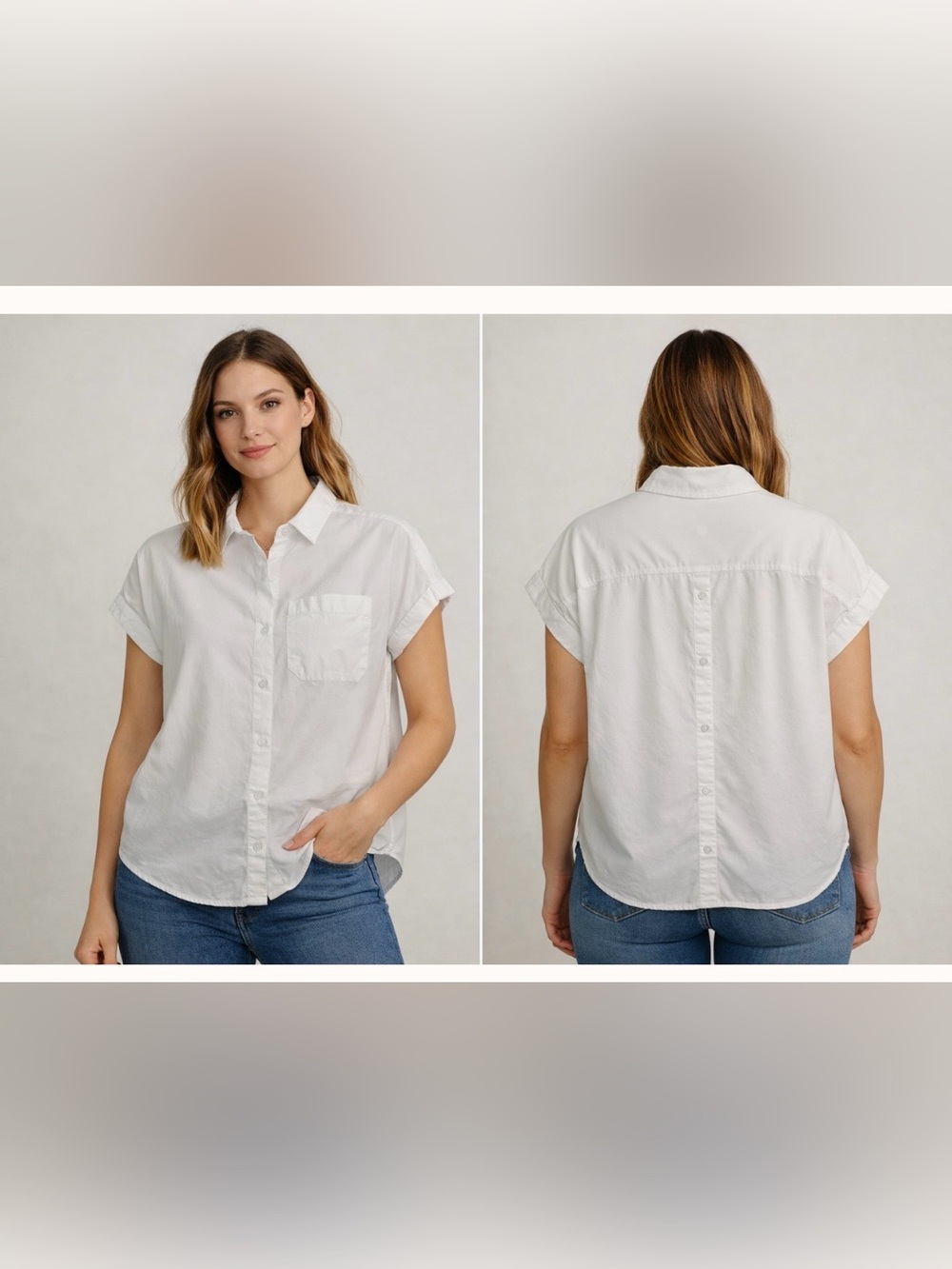 Lola River Women’s White Short Sleeve Button Up Top Coastal Casual Blouse Sz S